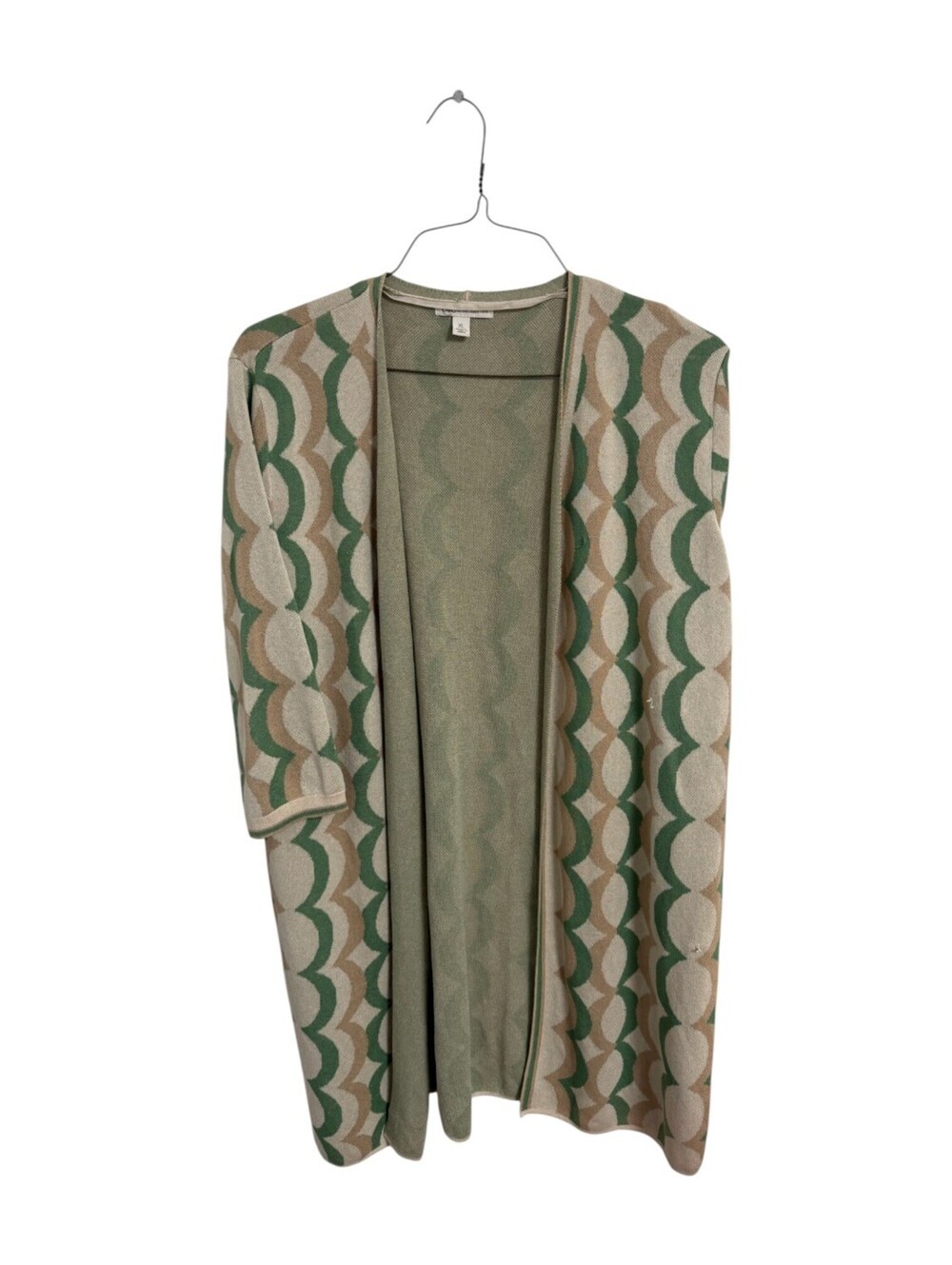 Cato XL Green and Beige Patterned Open Cardigan Mod Grandmillennial Retro Chic